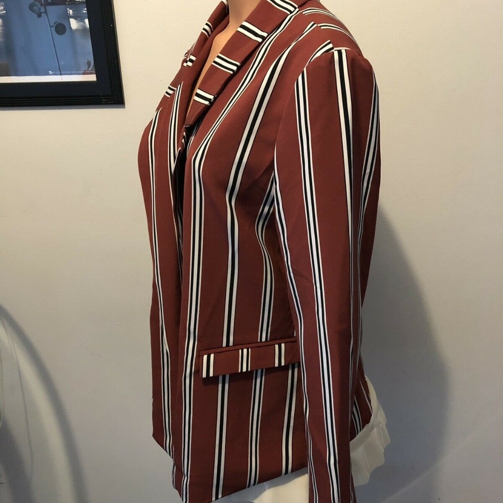 New York & Co Turkish Rust Black White Stripe Blaz